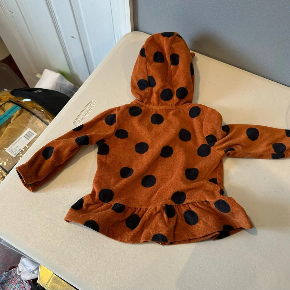 12 Month Carter's Peplum Polka Dotted Brown Zip Up with Matching Black Leggings